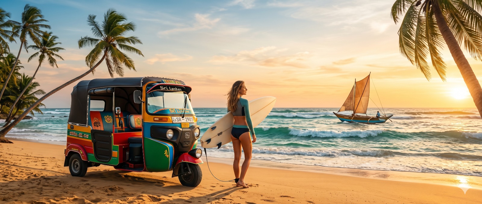 Tuk tuk on a scenic road in Sri Lanka